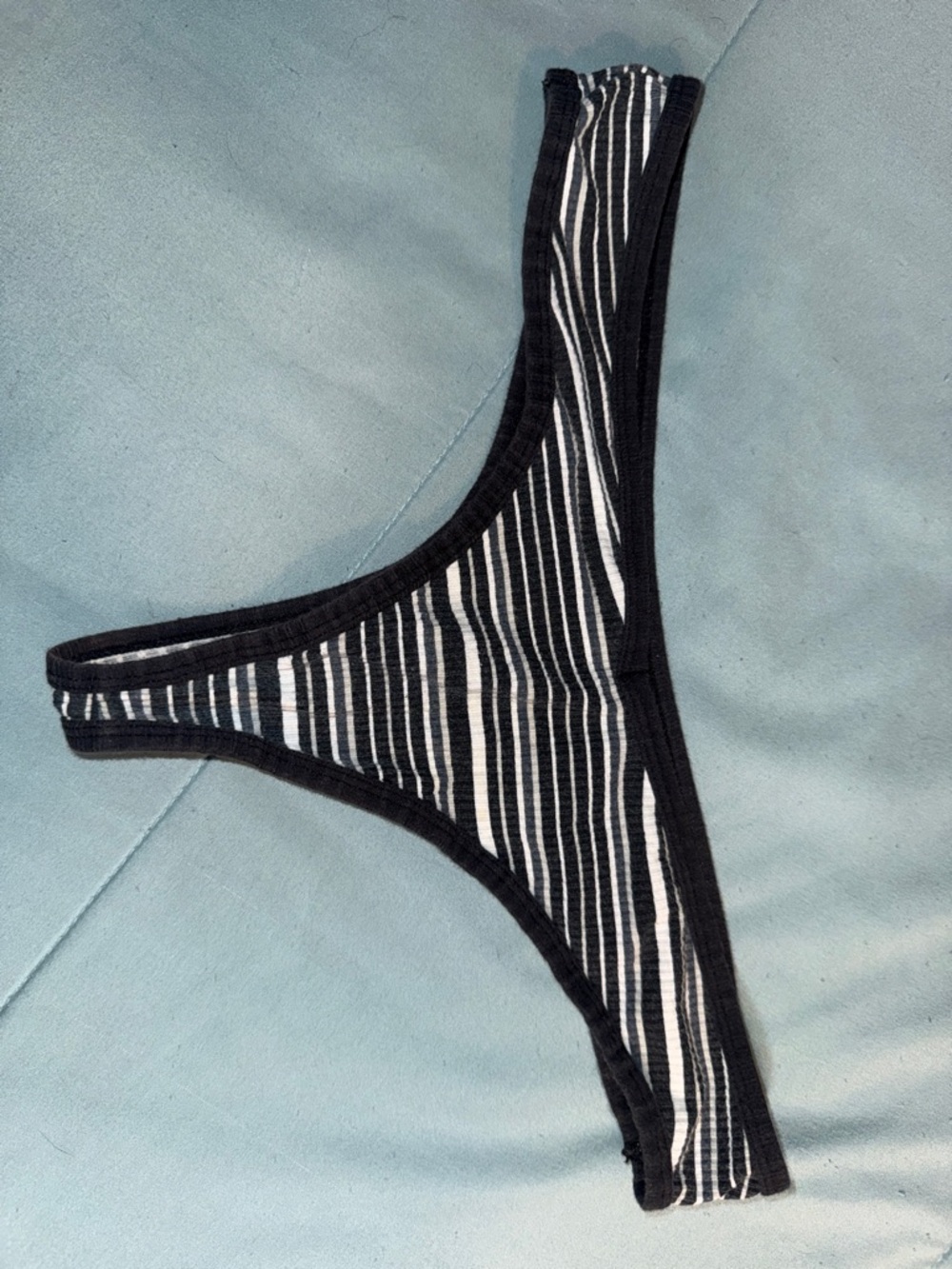 No Boundaries Black and White Striped Thong Panty